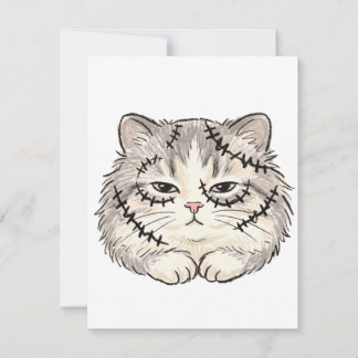 Schlafender Frankenstein mit genähtem Katzen-Hallo RSVP Karte