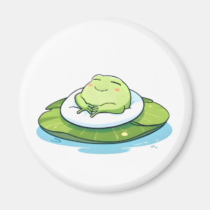 Schlafender Frosch auf Seerosenblatt Kawaii Design Magnet