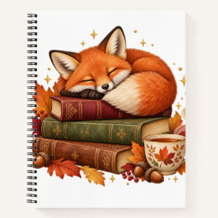 Schlafender Fuchs auf Büchern Cozy Autumn Notizbuc Notizblock