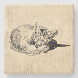 Schlafender Fuchs Illustrierte Kunst Süße Vintage- Steinuntersetzer