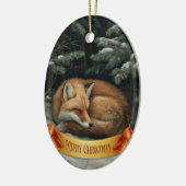Schlafender Fuchs im Winterwald Keramik Ornament (Links)