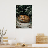 Schlafender Fuchs im Winterwald Poster (Küche)