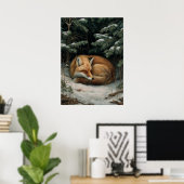 Schlafender Fuchs im Winterwald Poster (Heimbüro)