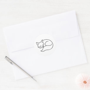 Schlafender Fuchs Linienkunst - Tierillustration Runder Aufkleber