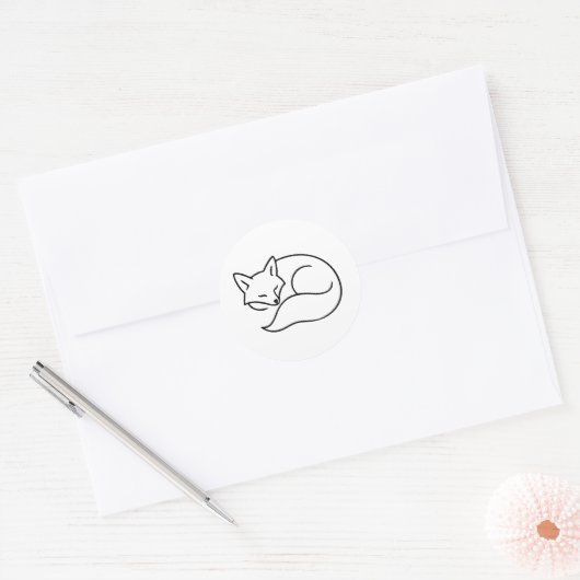 Schlafender Fuchs Linienkunst - Tierillustration Runder Aufkleber (Umschlag)