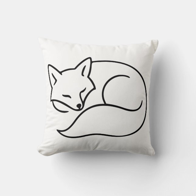 Schlafender Fuchs Linienkunst – Waldtierdesign Kissen (Vorderseite)