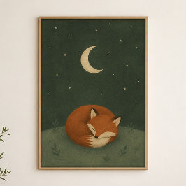Schlafender Fuchs Mond Wasserfarben Himmelskunst P Poster