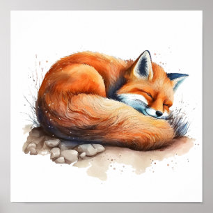 Schlafender Fuchs-Wasserfarben-Kunstprint Poster