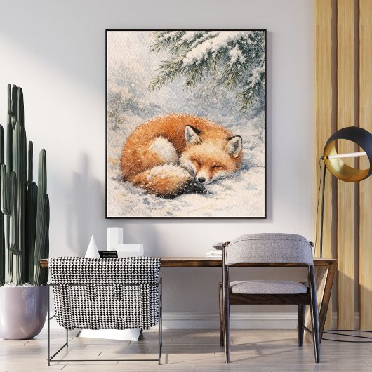 schlafender Fuchs | Winterfuchs Illustration | sch Poster