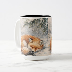 schlafender Fuchs Winterfuchs Illustration sch Zweifarbige Tasse