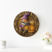 Schlafender Gnom & Katzenhäuschen Große Wanduhr (Zuhause)