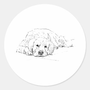Schlafender Golden Retriever, Hundezeichnung Runder Aufkleber