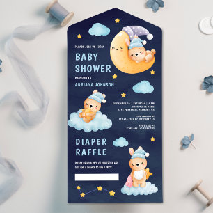 Schlafender Hase auf mondblauer Babyparty All In One Einladung