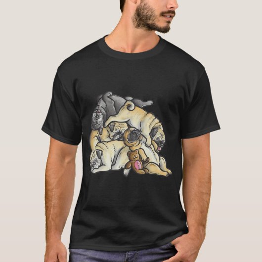 Schlafender Haufen Möpse T-Shirt (Vorderseite)