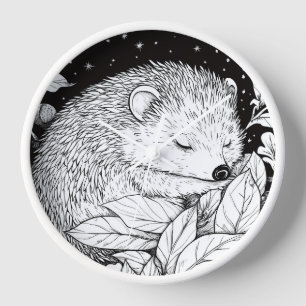 Schlafender Igel im Laub Sternenhimmel Uhr