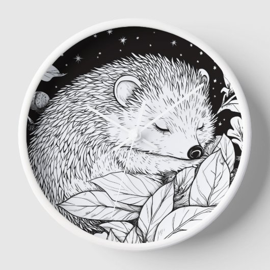 Schlafender Igel im Laub Sternenhimmel Uhr (Vorderseite)