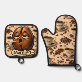 Schlafender Kaffeebohnen-Ofen, Minze und Topflappe Ofenhandschuh & Topflappen-Set