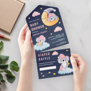 Schlafender Koala-Bär auf dem Mond Navy Blau Babyp All In One Einladung