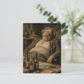 Schlafender Mann und Weinflaschen Postkarte (Stehend Vorderseite)