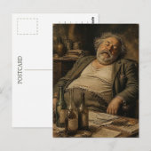 Schlafender Mann und Weinflaschen Postkarte (Vorne/Hinten)
