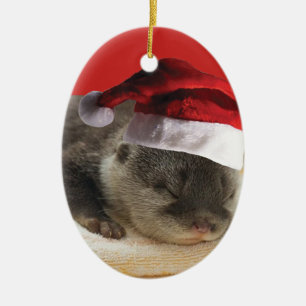Schlafender Otter Weihnachtsmann Keramik Ornament