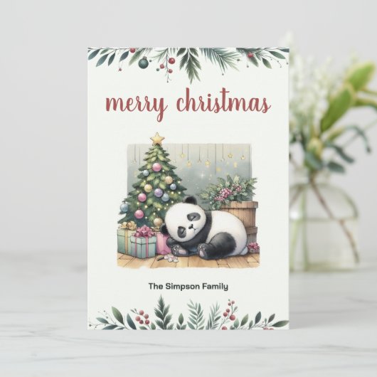 Schlafender Panda Feiertagskarte (Stehend Vorderseite)