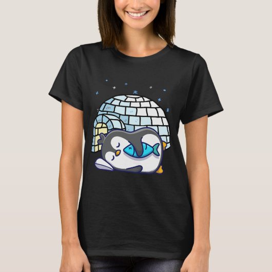 Schlafender Pinguin mit Fisch T-Shirt (Vorderseite)