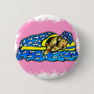 Schlafender Pink Airedale Button