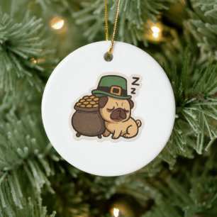 Schlafender Pug Kobold Retro St. Patrick's Day Keramik Ornament