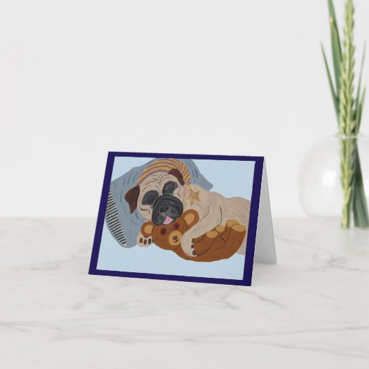 Schlafender Pug mit Teddybär Einladung (Vorderseite)