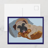 Schlafender Pug mit Teddybär Feiertagspostkarte (Vorne/Hinten)