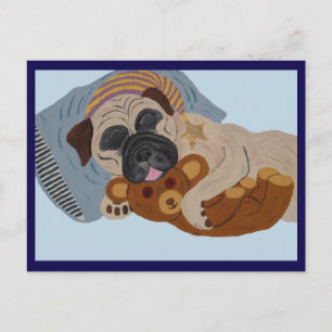 Schlafender Pug mit Teddybär Feiertagspostkarte