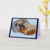 Schlafender Pug mit Teddybär Karte (Gelbe Blume)