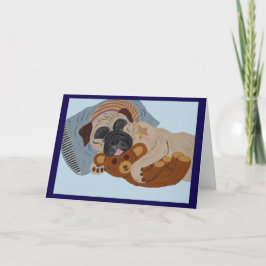 Schlafender Pug mit Teddybär Karte
