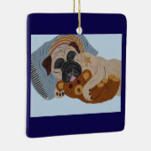 Schlafender Pug mit Teddybär Keramikornament (Rechts)