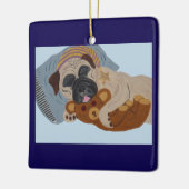 Schlafender Pug mit Teddybär Keramikornament (Links)