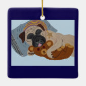 Schlafender Pug mit Teddybär Keramikornament (Rückseite)