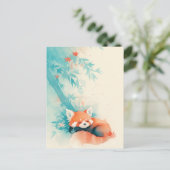 Schlafender Roter Panda unter blauem Bambus Postkarte (Stehend Vorderseite)