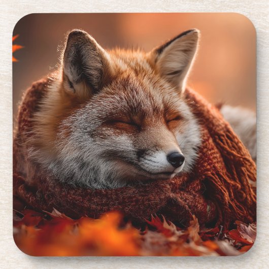 Schlafender Rotfuchs in einem gemütlichen Herbstsc Getränkeuntersetzer (Vorderseite)