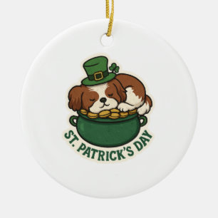 Schlafender Shih Tzu im Goldtopf St. Patrick's Day Keramik Ornament