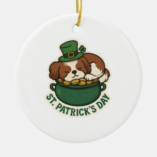 Schlafender Shih Tzu im Goldtopf St. Patrick's Day Keramik Ornament