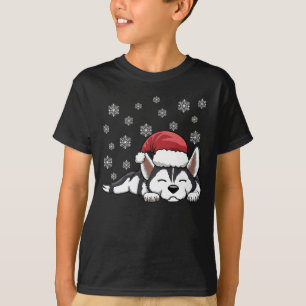 Schlafender Siberian Husky Hund mit Weihnachtsmann T-Shirt