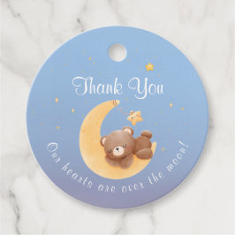 Schlafender Teddybär Mond Sanftes Blau Baby Shower Geschenkanhänger