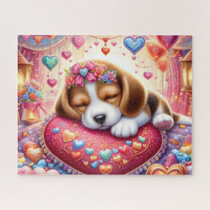 Schlafender Valentine Beagle Welpe Puzzle