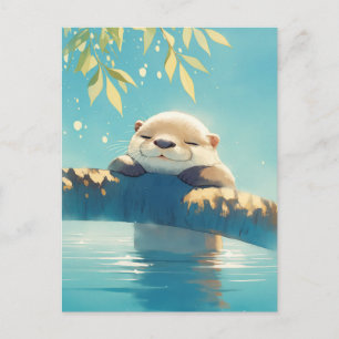 Schlafender Wasserfarbenotter auf sonnenbeschienen Postkarte