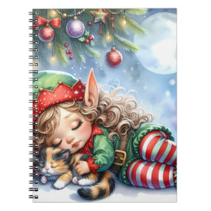 Schlafender Weihnachtself mit Calico-Kätzchen Notizblock