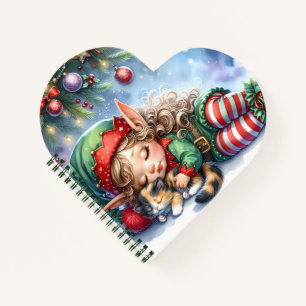 Schlafender Weihnachtself mit Calico-Kätzchen Notizblock