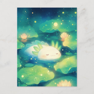 Schlafender Weißer Axolotl im magischen nächtliche Postkarte