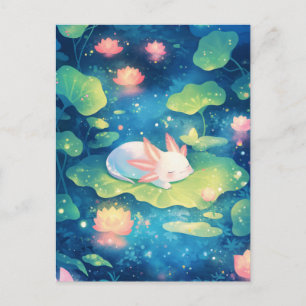 Schlafender Weißer Axolotl im magischen nächtliche Postkarte