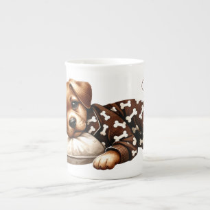 Schlafender Welpe in Pyjama Bone China Tasse